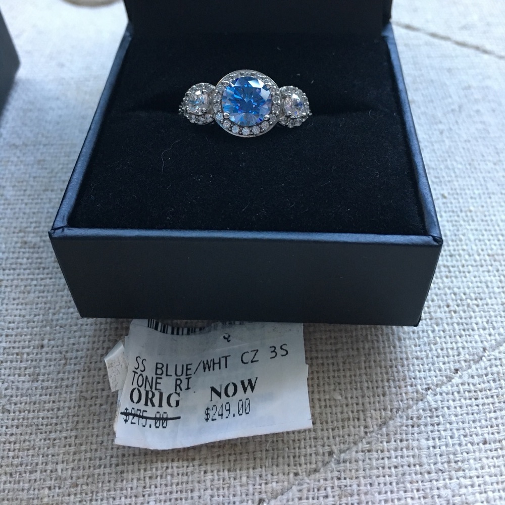 Blue and White Swarovski Zirconia Three Stone Ring